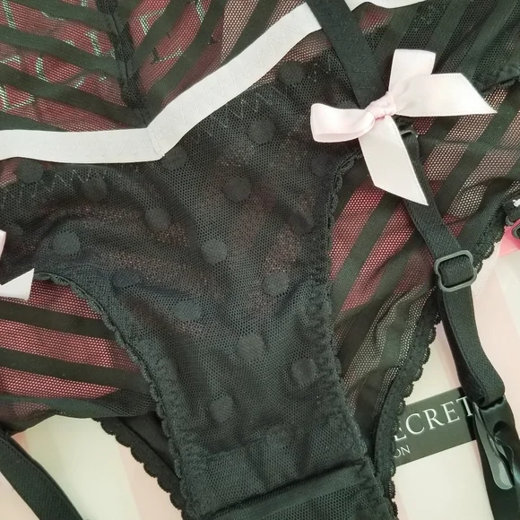 Victoria's Secret Vintage Sexy Little Things Stripe Bodysuit Lingerie Garter NWT